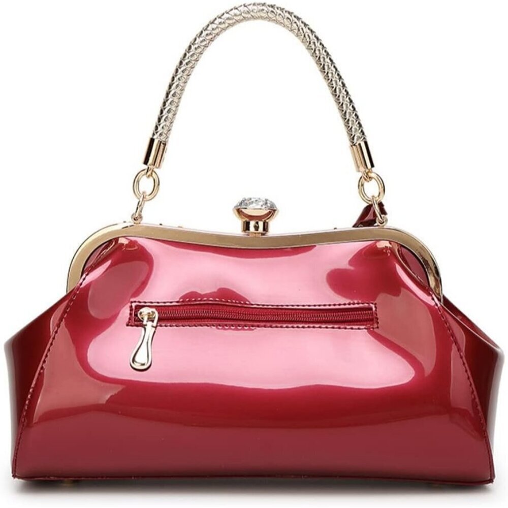Women's Pink Faux Leather Top Handle Evening Retro Easy Durable Tote Bag - Picture 4 of 6